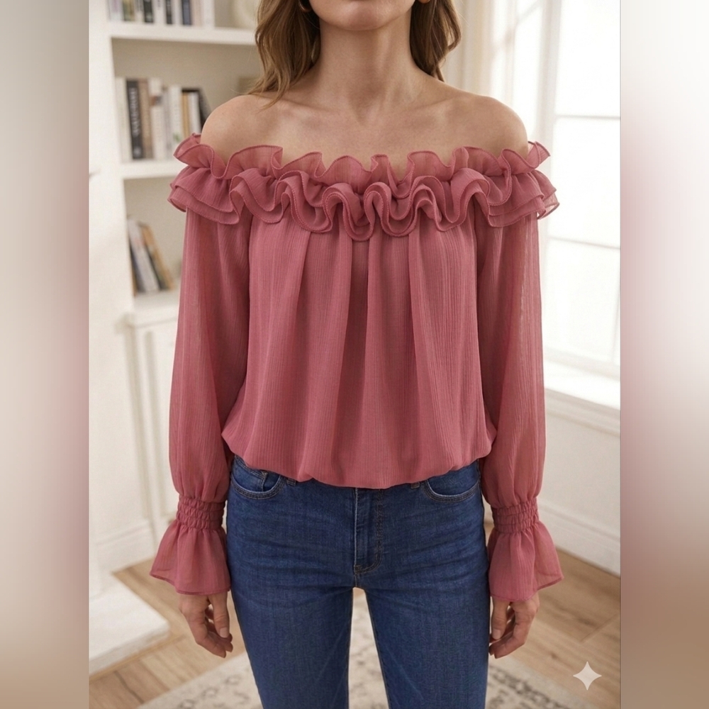 🔥 2 For $20 - Ruffle Neck Blouse in Rose